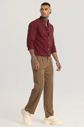 SNITCH Brown Plain Relaxed Fit Trousers 