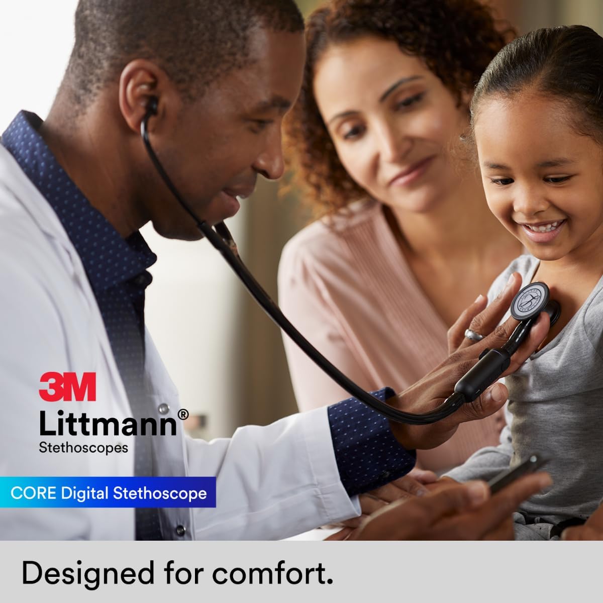 3M Littman® CORE Digital Stethoscope, Black Chestpiece, Tube, Stem and Headset, 27 inch, 8480 