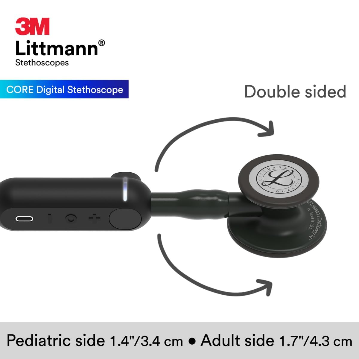 3M Littman® CORE Digital Stethoscope, Black Chestpiece, Tube, Stem and Headset, 27 inch, 8480 