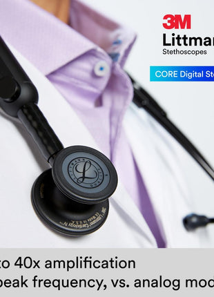 3M Littman® CORE Digital Stethoscope, Black Chestpiece, Tube, Stem and Headset, 27 inch, 8480 