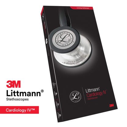 3M Littmann Cardiology IV Diagnostic Stethoscope, Black-Finish Chestpiece, Black Tube, Stem and Headset, 27 inch, 6163 