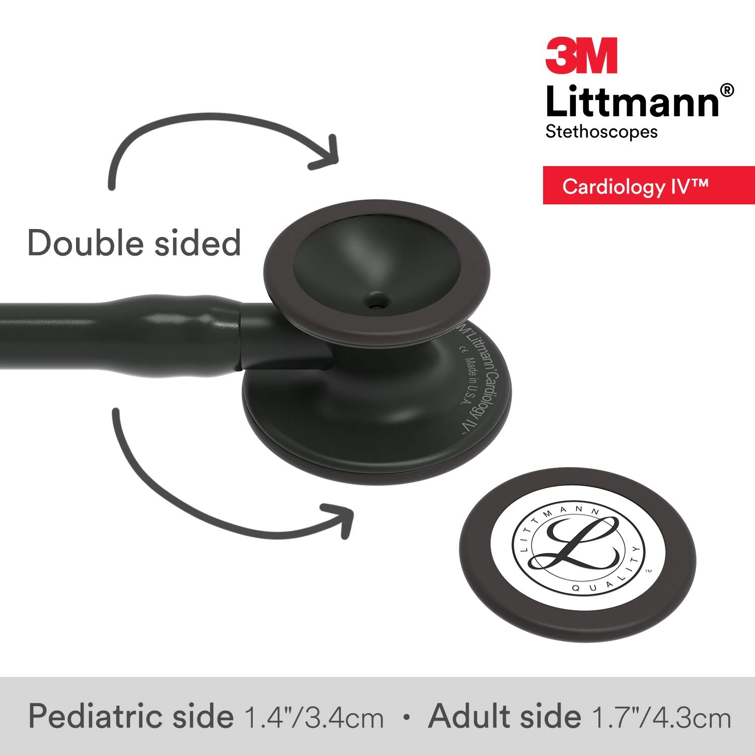 3M Littmann Cardiology IV Diagnostic Stethoscope, Black-Finish Chestpiece, Black Tube, Stem and Headset, 27 inch, 6163 