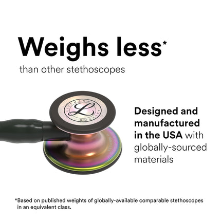 3M Littmann Cardiology IV Diagnostic Stethoscope, Rainbow-Finish Chestpiece, Black Tube, Stem and Headset, 27 inch, 6165 