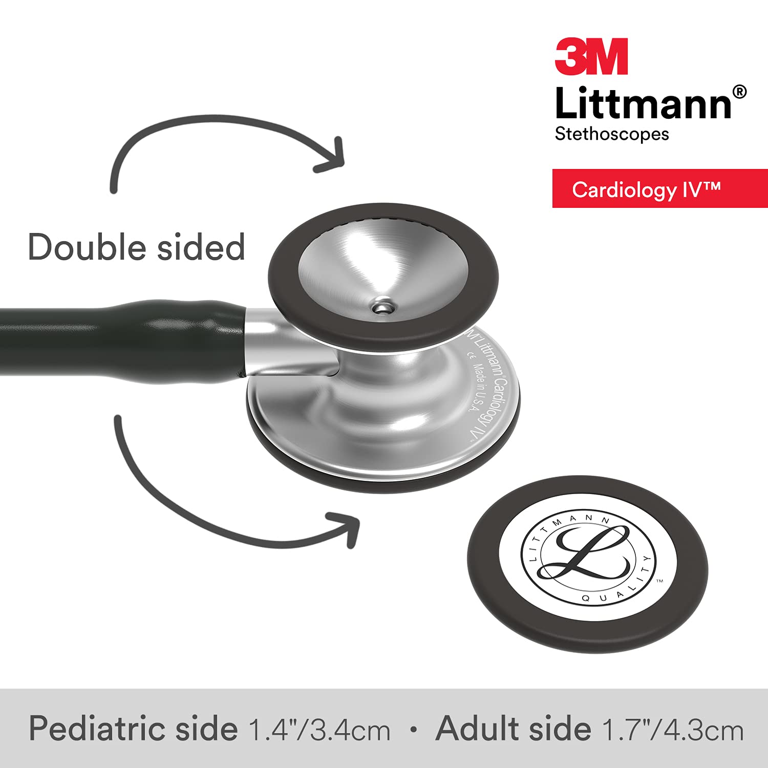 3M Littmann Cardiology IV Diagnostic Stethoscope, Standard-Finish Chestpiece, Black Tube, Stainless Stem and Headset, 27 inch, 6152 