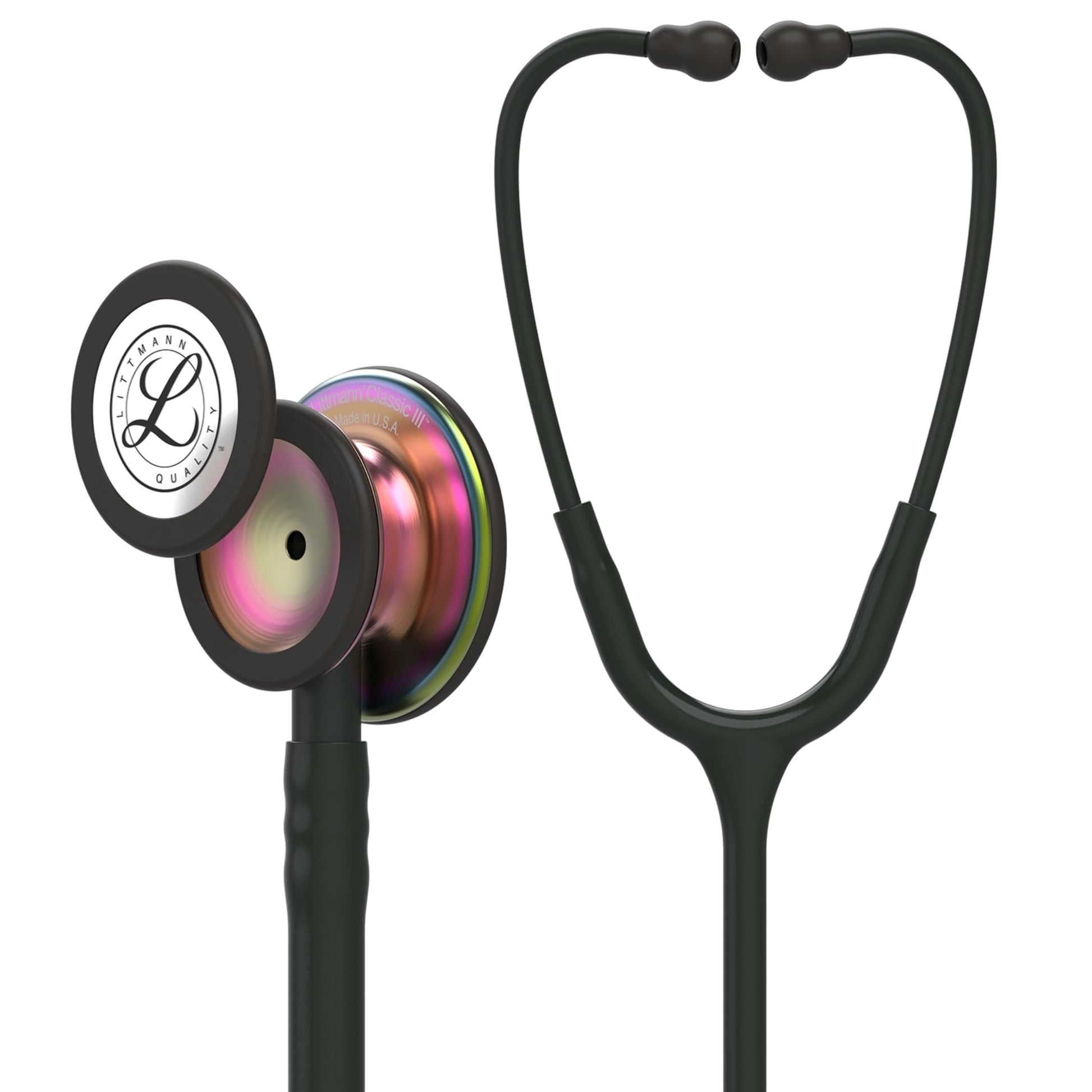 3M Littmann Classic III Monitoring Stethoscope, Rainbow-Finish Chestpiece, black stem and headset, Black Tube, 27 inch, 5870 