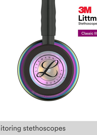3M Littmann Classic III Monitoring Stethoscope, Rainbow-Finish Chestpiece, black stem and headset, Black Tube, 27 inch, 5870 