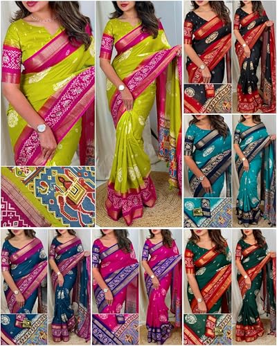 3MBFOR DULL MOSS WITH DOUBLE JECQUARD BORDER WEAVING PATOLA PRINT SAREE (BLACK) 