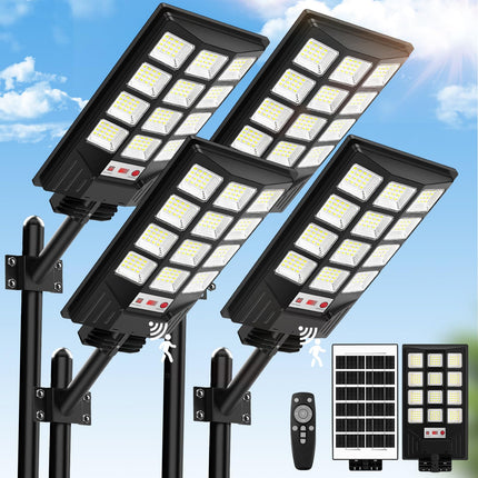 4-Pack Solar Street Light Outdoor Waterproof, Motion Sensor Solar Powered Light, Dusk to Dawn LED Solar Parking Lot Flood Light for Outside, Yard, Garden, Path 
