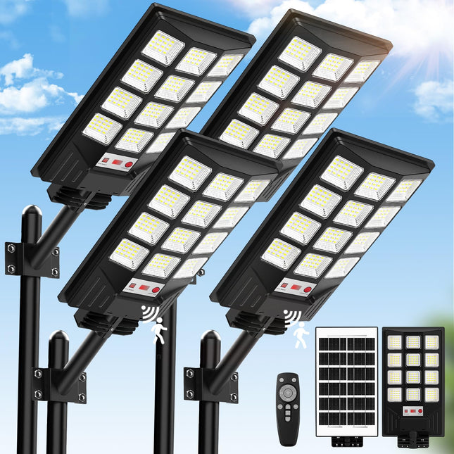 4-Pack Solar Street Light Outdoor Waterproof, Motion Sensor Solar Powered Light, Dusk to Dawn LED Solar Parking Lot Flood Light for Outside, Yard, Garden, Path 