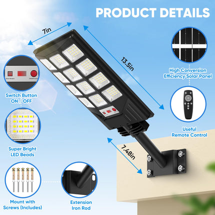 4-Pack Solar Street Light Outdoor Waterproof, Motion Sensor Solar Powered Light, Dusk to Dawn LED Solar Parking Lot Flood Light for Outside, Yard, Garden, Path 