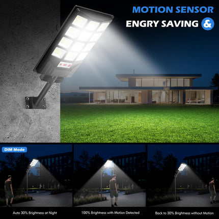 4-Pack Solar Street Light Outdoor Waterproof, Motion Sensor Solar Powered Light, Dusk to Dawn LED Solar Parking Lot Flood Light for Outside, Yard, Garden, Path 