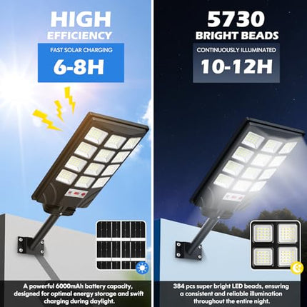 4-Pack Solar Street Light Outdoor Waterproof, Motion Sensor Solar Powered Light, Dusk to Dawn LED Solar Parking Lot Flood Light for Outside, Yard, Garden, Path 