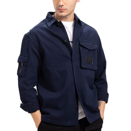 SNITCH Roxie Navy Overshirt Cotton Slim Fit Shirt|Anti-Dust|Coin Pocket |Two Patch Pocket |Comfort Stretch 