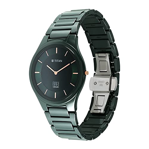 Titan Edge Ceramic Green Dial Analog Quartz Watch With Ceramic Strap For Men