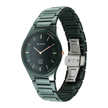 Titan Edge Ceramic Green Dial Analog Quartz Watch With Ceramic Strap For Men