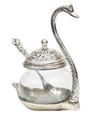 Prince Home Decor & Gifts Aluminum Duck Shaped Blue Colored Glass Bowl Tray Set with Spoon (11 x 15 x 11 cm, Silver) 