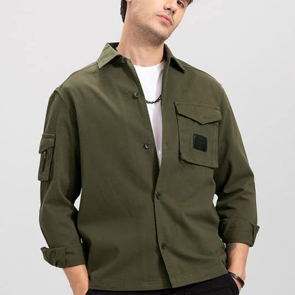 SNITCH Roxie Olive Overshirt Cotton Slim Fit Shirt|Anti-Dust|Coin Pocket |Two Patch Pocket |Comfort Stretch 