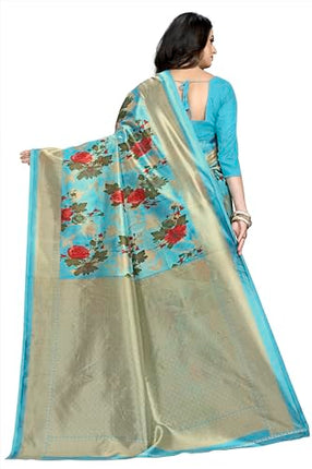 AARIKAA SYNCOT Women's Fancy Mysore Art silk Printed Saree Ethnic Flower Pattern (3146_Mysore_Phiroji) 