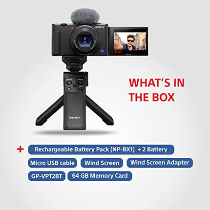 Sony Digital Camera ZV 1 for Content Creators (Compact, Video Eye AF, Flip Screen, in-Built Microphone, Bluetooth Shooting Grip, 4K Vlogging Camera for Content Creation) - Black 