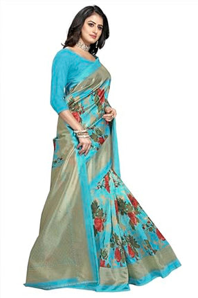 AARIKAA SYNCOT Women's Fancy Mysore Art silk Printed Saree Ethnic Flower Pattern (3146_Mysore_Phiroji) 