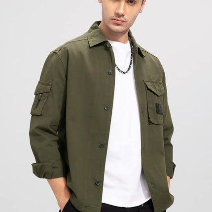 SNITCH Roxie Olive Overshirt Cotton Slim Fit Shirt|Anti-Dust|Coin Pocket |Two Patch Pocket |Comfort Stretch 