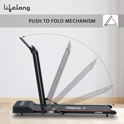 Lifelong Walking Pad Treadmill for Home 2.5Hp Peak Dc Motor- Foldable Under Desk Treadmill-Walking Machine at 8Km/Hr Speed with Led Display-Cardio Equipment for Home Gym 110Kg Capacity(Lltm163),Black 