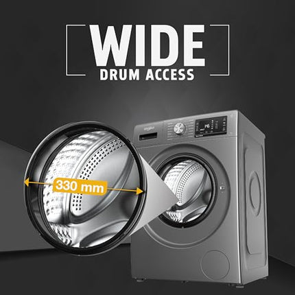 Whirlpool 8 Kg 5 Star Inverter Front Load Fully Automatic Washing Machine with In-Built Heater (XS8014BYM52E, MidNight Grey, Steam Technology, 100+ Tough Stains, 6th Sense Soft Move, 2024 Model) 