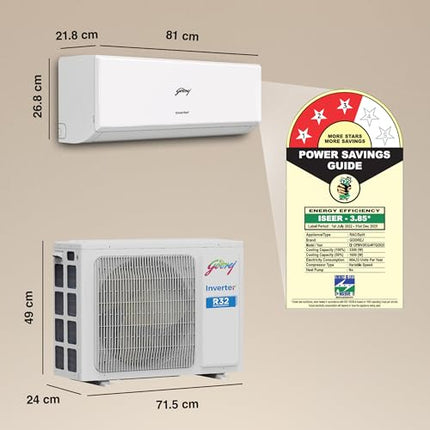 Godrej 1 Ton 3 Star, 5 Years Comprehensive Warranty, 5-In-1 Convertible Cooling, Inverter Split AC (Copper, 2025 Model, Heavy duty cooling at 52 °C, AC1T EI 12PINV3R32 WYQ 3S, White) 