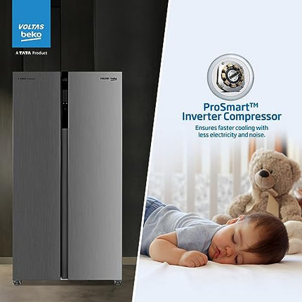 Voltas Beko, A Tata Product 563 L Side by Side Frost Free Refrigerator with ProSmart Inverter Compressor (RSB585/FPV300RXID, INOX steel, Active Fresh Blue Light) 