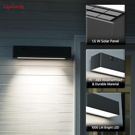 Lifelong Metal Solar Deck Light Outdoor for Home Decor-Solar Panel with Led Light&Upto 10 Hrs Use-1000 Lumens-Waterproof Wall Lamp-Motion&Light Sensor-4 Modes Light for Garden Balcony Terrace Stairs 