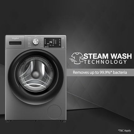 Whirlpool 8 Kg 5 Star Inverter Front Load Fully Automatic Washing Machine with In-Built Heater (XS8014BYM52E, MidNight Grey, Steam Technology, 100+ Tough Stains, 6th Sense Soft Move, 2024 Model) 