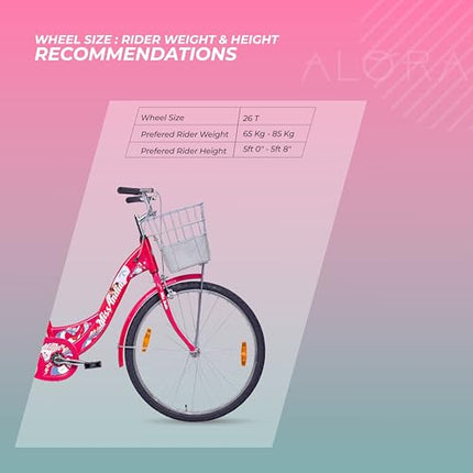 Hero Alora 26T Girls/Women's Cycle – 18" Frame, Pink, with Basket & Carrier | Wire Brakes | Rigid Fork | for 13+ Years | 95% Assembled – Ready to Ride in 5 Mins 