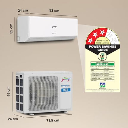 Godrej 1.5 Ton 3 Star, 5 Years Comprehensive Warranty, 5-In-1 Convertible Cooling, Inverter Split AC (Copper, 2025 Model, Heavy duty cooling at 52 °C, AC1.5T EI 18P3T WZT 3S, White) 