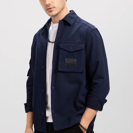 SNITCH Roxie Navy Overshirt Cotton Slim Fit Shirt|Anti-Dust|Coin Pocket |Two Patch Pocket |Comfort Stretch 