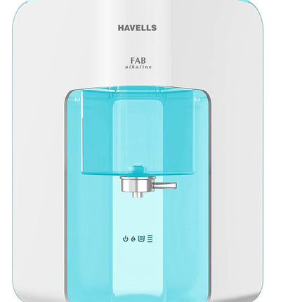 Havells Fab Alkaline Water Purifier (White & Sky Blue), RO+UV+Alkaline, Filter Alert, Copper+Zinc+Minerals, 7 Stage Purification, 7L Tank, Suitable for Borwell, Tanker & Municipal Water 