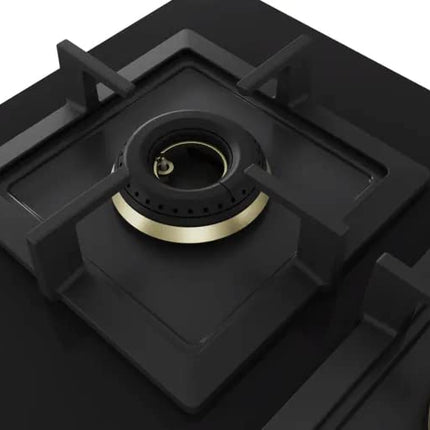 Bosch Built in Gas Hob Black Tempered glass Glass 5 Burner Auto Ignition 90 cm True Brass 2D Ring Burners with Matt Black Heat Shields & Cast Iron pan supports (PNV9B6F20I) 