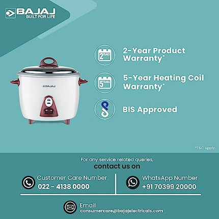 Bajaj Majesty New RCX 3 350-Watt Multifunction Rice Cooker (White/Pink) 