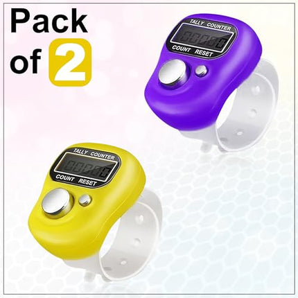 GLUN® Finger Ring Counter, Pack of 2, 4 Digit Hand Clicker Tally Counter Multicolour with Clear Visible Numbers, Useful for Various Counting Purposes 