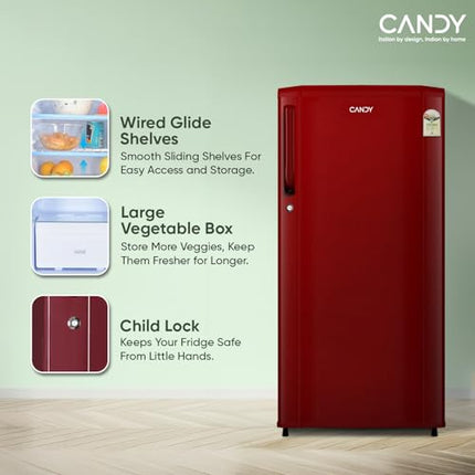 CANDY 165L 1 Star Direct Cool Single Door Refrigerator with Stabilizer free Operation (Red Mono, CSD1761RM) 