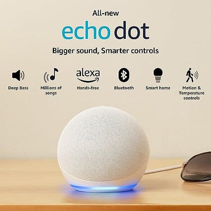 Amazon Echo Dot (5th Gen) | Smart speaker with Bigger sound, Motion Detection, Temperature Sensor, Alexa and Bluetooth| White 