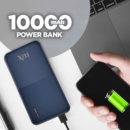 FLiX(Beetel) New Launch PowerXtreme 10,000mAh 12W Slim Power Bank,USB C/Micro USB Input,Dual USB A Output,Compatible with iPhone (Type A to Lightning), Samsung, Google Pixel, Oneplus(Cobalt Blue-P10)