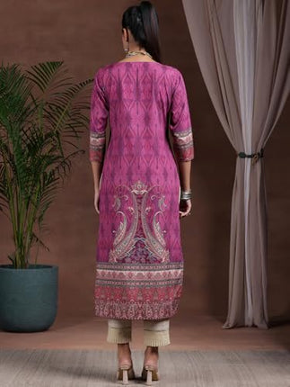Libas Women's Crepe Paisley Straight Kurta (292610R Mauve 