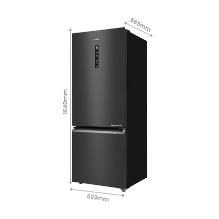 Haier 325 L 3 Star Frost Free Bottom Mount Double Door Refrigerator|Convertible 14-in-1|Jhukna Mat-Bottom Freezer|Digital Display Panel|Triple Inverter|Twist Ice Maker (HEB-333GB-P, Graphite Black) 