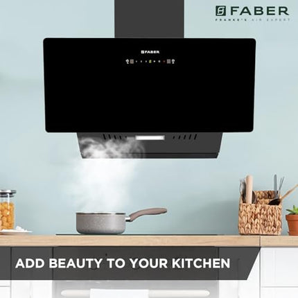 Faber 90cm 1200 m³/hr Vertical Wall Mounted Chimney|Filterless|Two Way Suction|Auto Clean|8 Yrs on Motor & 2 Yrs Comprehensive Warranty by Faber|Touch & Gesture Control|Hood Mojito IN HC SC FL BK 90 