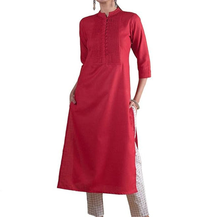 Libas Women's Cotton Straight Kurta (4339_Maroon 