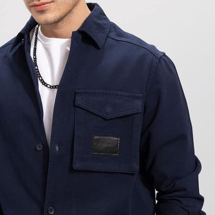 SNITCH Roxie Navy Overshirt Cotton Slim Fit Shirt|Anti-Dust|Coin Pocket |Two Patch Pocket |Comfort Stretch 