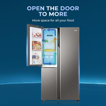 Haier SmartChoice 598L 3 Star 3-Door Side by Side Frost Free Refrigerator|Convertible|Smart Sense AI|Expert Inverter Compressor|Digital Display Panel (2025 Model, HRT-683ISU1, Inox Steel) 