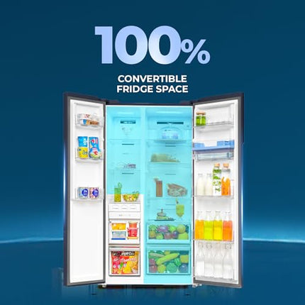 Haier SmartChoice 596L 3Star 2-Door Water Dispenser Side by Side Frost Free Refrigerator|Convertible|Smart Sense AI | Expert Inverter|Digital Display Panel (2025 Model, HRS-682WGKU1, Graphite Black) 