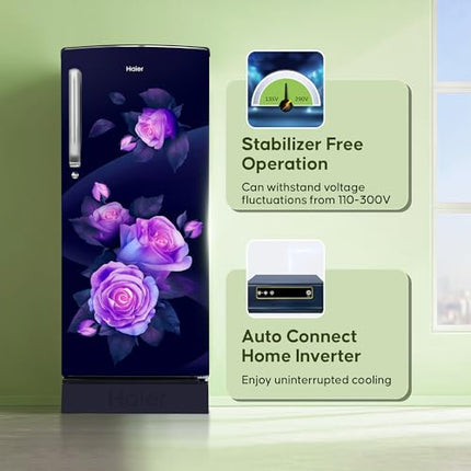 Haier 205L 5Star Direct Cool Single Door Refrigerator | Inverter Compressor | Wide Freezer Space | Bigger Ice Tray | Longer Cooling Retention | Easy Clean Back (HED-215MRB-N, Marine Rose, Base Stand) 