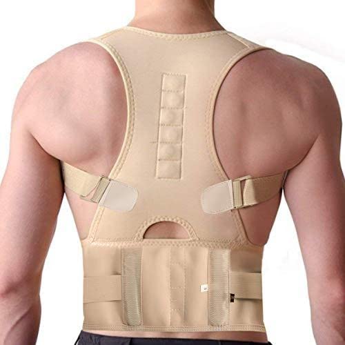 BRITSPEAR Neoprene Posture Corrector Shoulder Back Bone Braces Medical Support Abdominal Belt For Men And Women|Lumber Chest Support Pain Relief For Neck Shoulder (Universal Size_Beige) 